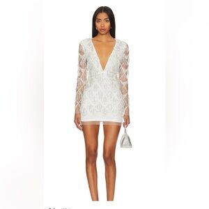 Nia Sequin Fringe Dress in white Superdown